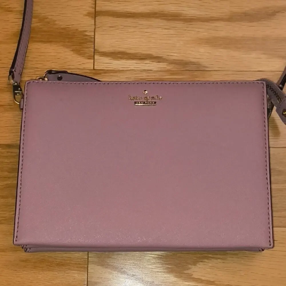 kate spade mauve pink leather crossbody w/ gold logo, Like New